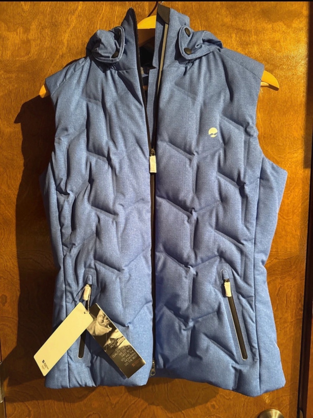 Quilted Hooded Puffer Vest in Denim Blue - Women's
